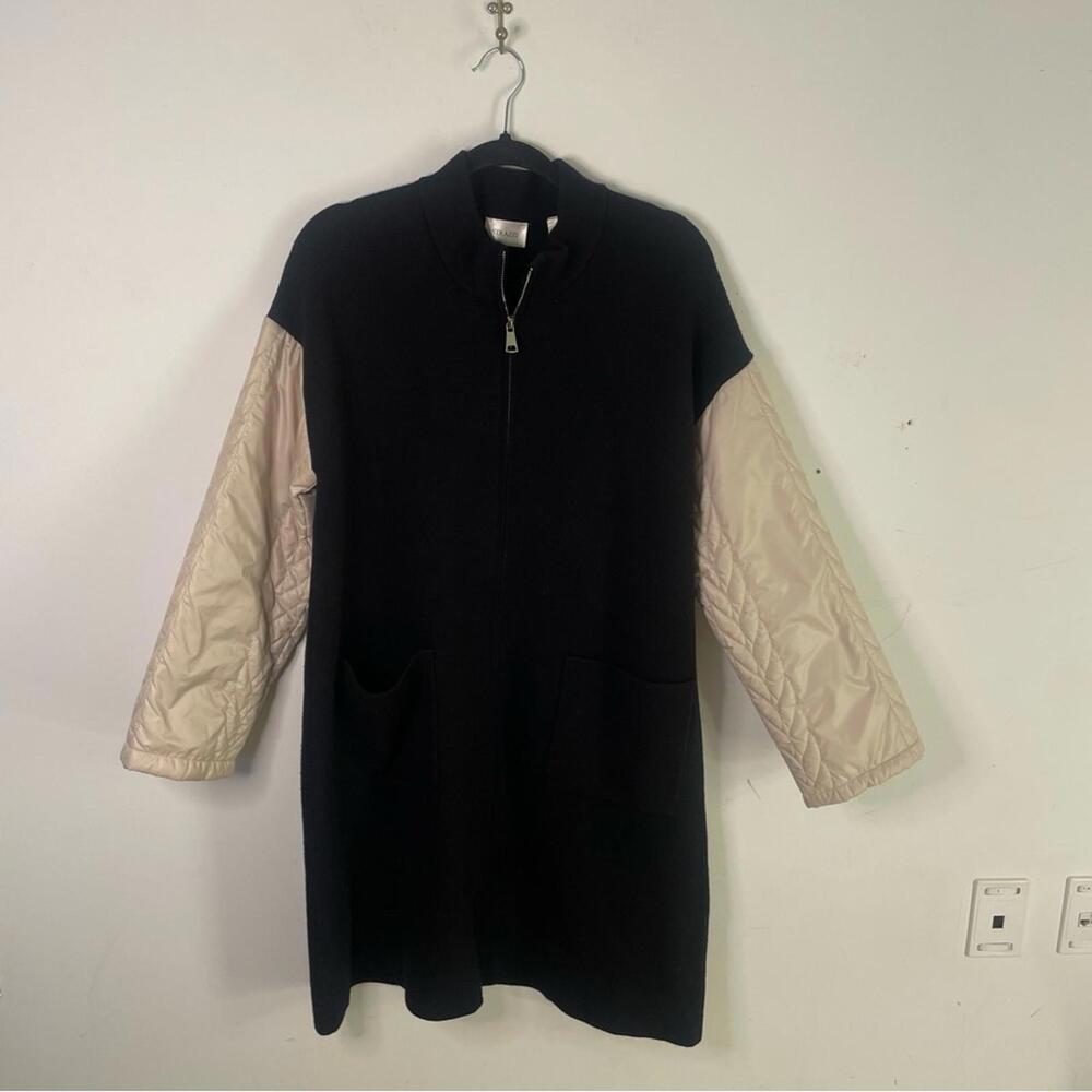 Strazzi Oversized Two Tone Black Coat w/ Quilted Nylon Sleeves・✫・゜・